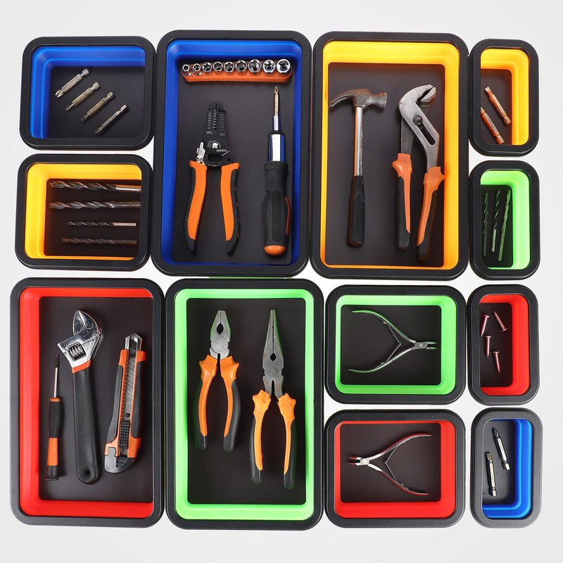 12 Pcs Collapsible Magnetic Parts Tray Set 3 Size,Multicolor