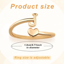 Mikovivi Stackable Rings Heart Initial Letters, Adjustable Rings The Little Finger Cute Rings Capital Letter Heart Rings Tarnish Resistant Gold Rings Jewellery Gift for Women Teenagers