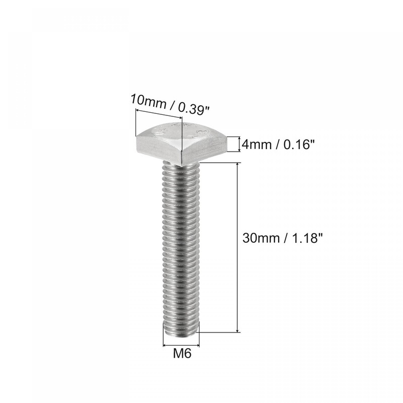 sourcing map Square Head Bolt, 2pcs M6x30mm Fully Thread 304