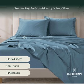 100% Egyptian Cotton Sheets Twin Size, 3 Pieces Luxury Bedding set, 1000 Thread Count Egyptian Cotton ,Hotel Quality, Silky Soft, Breathable and Durable , Deep Pockets up to 15, Estate Blue