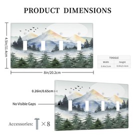 Tree Forest Mountain Quad Toggle Light Switch Plate Cover 4 Gang Decorative Outlet Plate Electrical Wall Plate Covers Receptacle Decorate Plug Covers For Kitchen Bedroom Bathroom Decor 4.5" X 8"