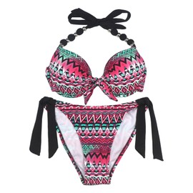 EONAR Bikini Sets Women’s Side Tied, Swimwear, Removable Push-up Pads, Bikini Top with Halterneck, B-tie, xl