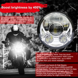 Wisamic 5-3/4 5.75 inch LED Headlight - Compatible with Harley Davidson Dyna Street Bob Super Wide Glide Low Rider Night Rod Train Softail Deuce Custom Sportster Iron 883-Sliver