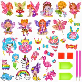 BOUTIKS 5D Diamond Painting Pictures DIY Cross Stitch Diamond Painting Accessories with Photo Frame, Magic Rainbow Horse, 20 x 20 cm (32 Pieces Flower Fairy Diamond Painting Stickers)
