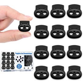 Jormftte 12 Pack Cord Locks Set, Toggles For Drawstrings Spring Cord Locks, Dual-Holes Spring Plastic Round Cord Locks, For Drawstrings Shoelace Backpacks Paracord Crafting Camping Hiking Or Lanyards