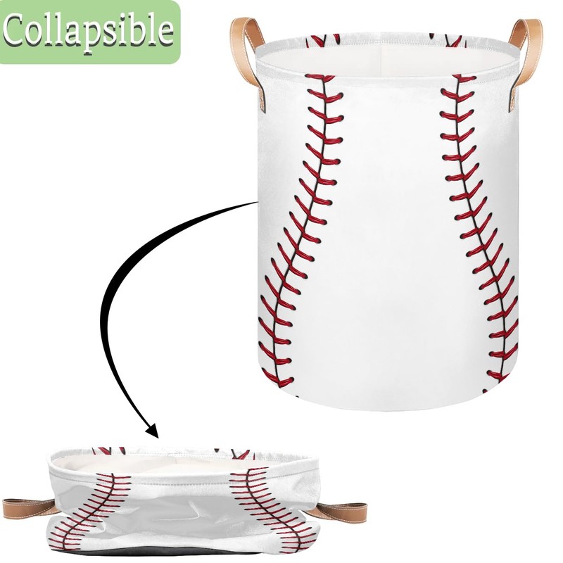 Bardic Large Laundry Basket Baseball Texture Laundry Hamper with Leather