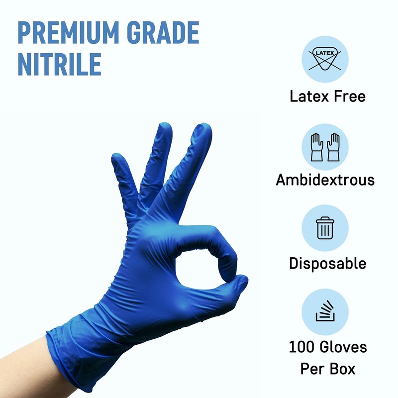 Powder Free Disposable Nitrile Gloves Medium -100 Pack, Blue -Medical