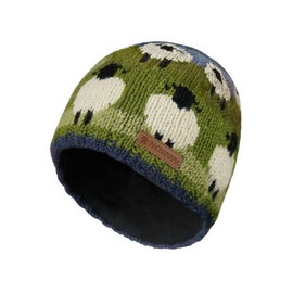 Pachamama Women Wool Beanie Hat Fleece Lined Handknitted Cute Sheep Design Multicoloured One Size Handmade Extra Warm Fair Trade