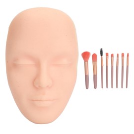 Makeup Practice Face Kit 3D Realistic Full Face Practice Broad 8pcs Makeup Brush Reusable Mannequin Cosmetic Practice Tool Light Skin Color