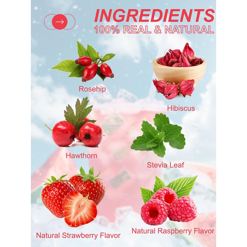 TeeLux Strawberry Hibiscus Iced Tea, Natural Hibiscus Tea with Stevia