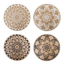 Set of 4 Round Boho Style Placemats, Non-Slip Washable Heat Resistant Linen Fabric Placemats, Retro Table Decor Mats, Jute Placemats with Mandala Design for Dining Room, Kitchen, Wedding