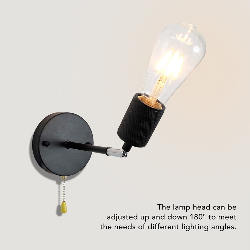 Rustic Wall Sconce Retro Pull Chain E26 Adjustable Up Down