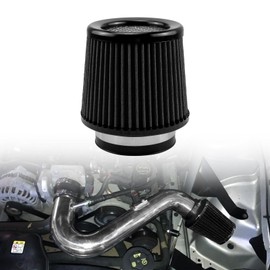 RULLINE 76mm 89mm 102mm Air Filter 3" 3.5" 4" Cold Air Intake Universal Clamp-On Air Filter Three Different Size High Flow Round Tapered Cone Cool Air Filter Cleaner Black