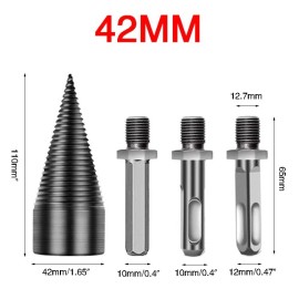 Sugar Vine Art LLC 4x High Speed Twist Firewood Drill Bit Wood Splitter Screw Splitting Cone Driver - 42mm