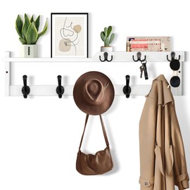 29'' Coat Rack Wall Mount with Shelf, Coat Hanger Wall Mount with Key Hooks and Mail Holder, Wood Entryway Wall Floating Shelf with Hooks and Storage, Hat Rack for Wall Key Holder Mail Organizer