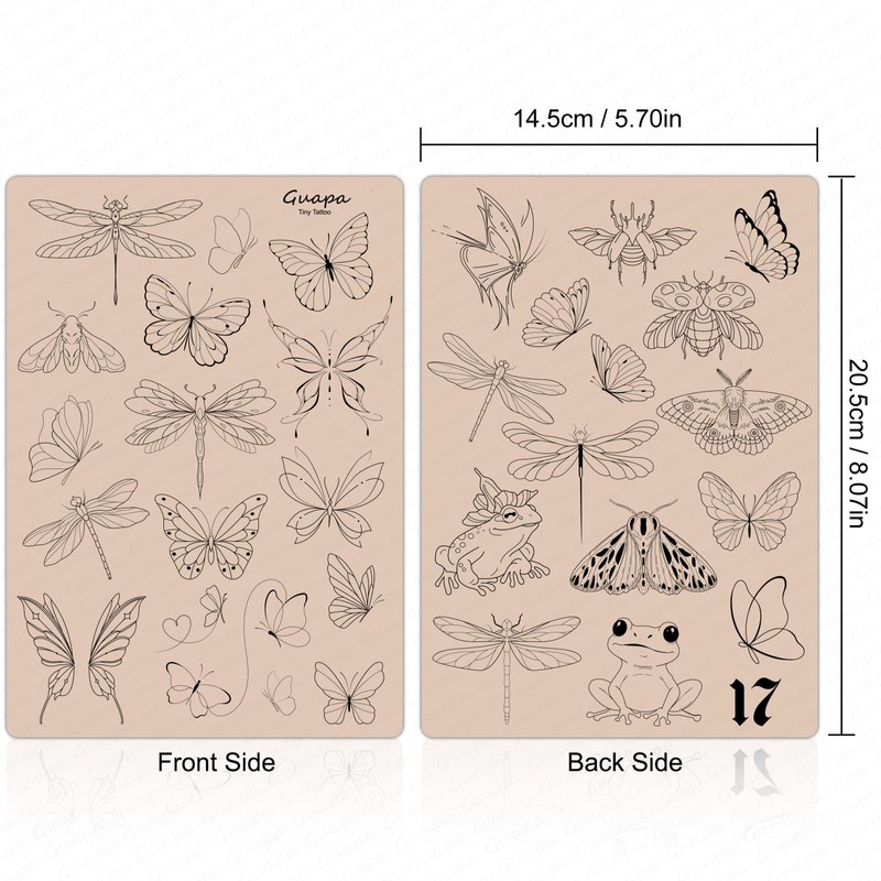 2PCS Double-Sided Tattoo Practice Skin with Pre-Printed Light Gray Stencil