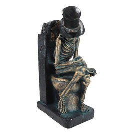 Ebros Gift Eternal Afterlife Constipated Skeleton with Top Hat and Raven Sitting On RIP Graveyard Toilet Bowl While Reading Book Figurine Macabre Ossuary Life After Death Collection