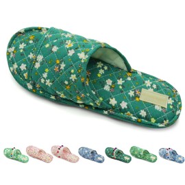 Taslamda Women's Floral Open Toe Slippers, Size 8, Green, Lightweight, Comfortable, Portable, Perfect for Travel, Home, Spa & Hotel