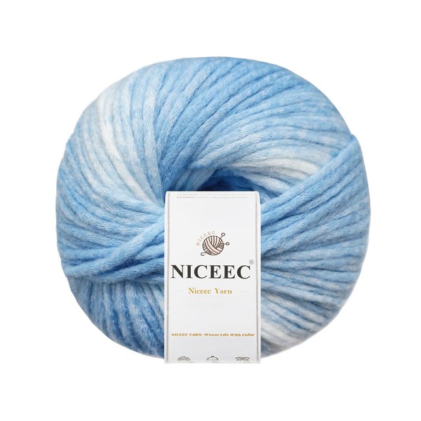 NICEEC 1 Skein Rainbow Wool Blend Yarn, Soft, Fluffy, Gradient,