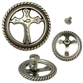 Christian Cross Screw Back Conchos with Roped Edge - 3/4"- 4 Pack