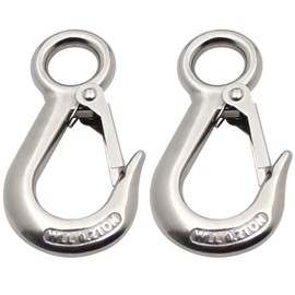 POFET Pack of 2 Heavy Duty American Cargo Hook Lifting Hooks, 0.2T-304 Stainless Steel, Large Eye Cargo Hook with Latch, Working Load 200kg