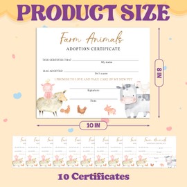 Pet Adoption Certificate, Adopt A Pet Party Favors for Boys Girls Pet Lover, Farm Animals Birthday Party Decorations Supplies, 10 Pack Pet Certificate of Adoption, 22