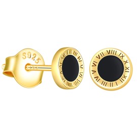 CPSLOVE Women's 925 Sterling Silver Round Earrings Studs Elegant 6mm Earrings with Roman Numerals for Girls Fashion Gold Earrings Wedding Jewellery