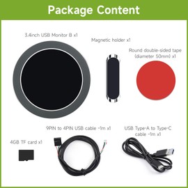 waveshare 3.4inch USB Monitor, PC Case Secondary Screen/Desktop RGB Ambient Screen, IPS Panel, 800×800 Resolution, with Music Spectrum Analysis Function, Type-C Interface, CNC Metal Case, Grey