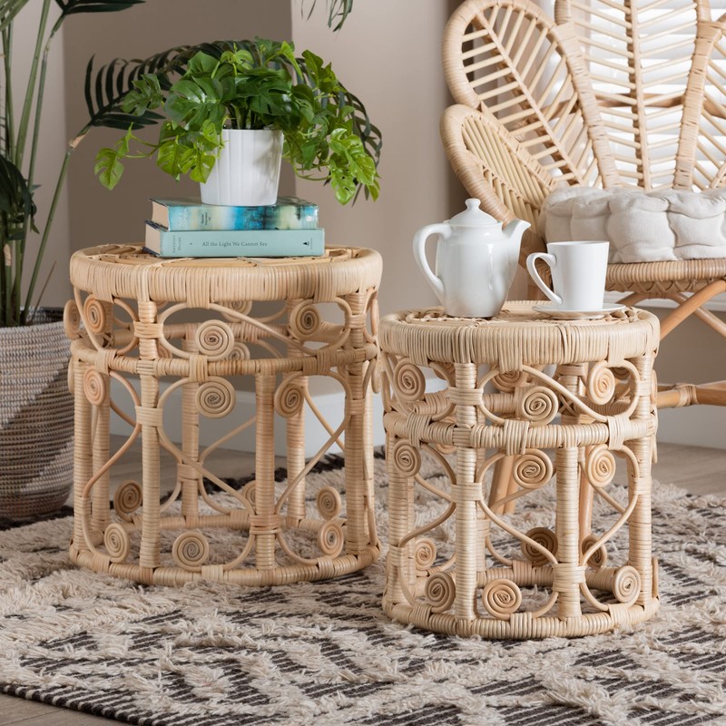 bali & pari Bowie Natural Rattan Nesting End Table, 2-Piece