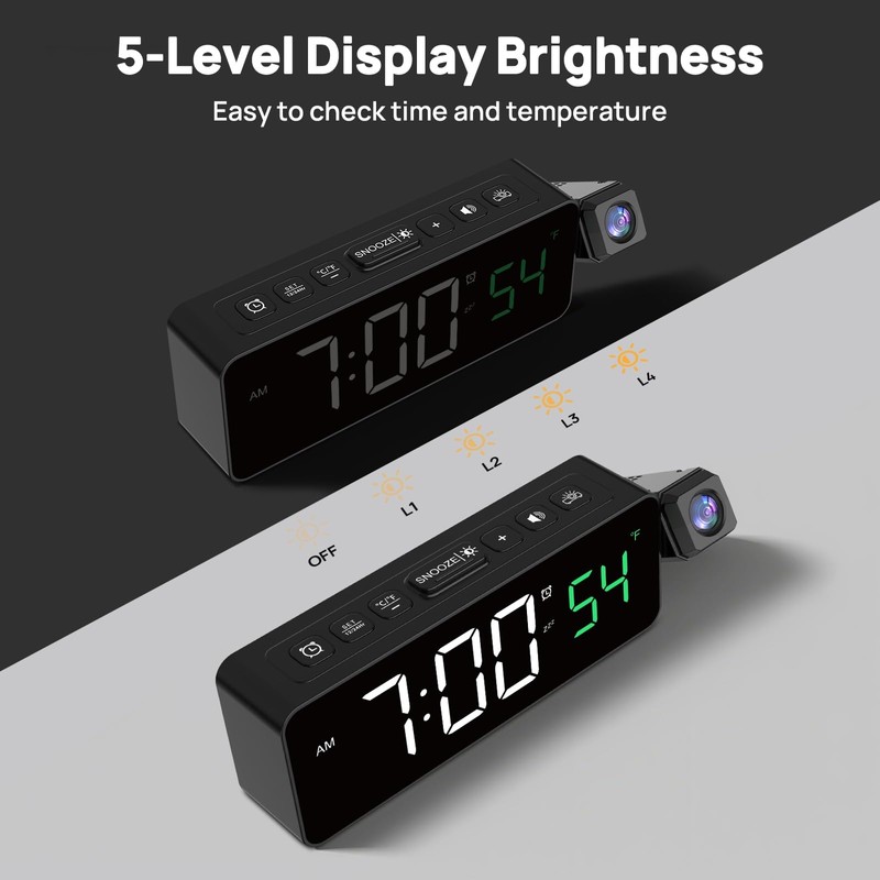Netzu Projection Alarm Clock for Bedroom Ceiling, Small Compact Plug-in