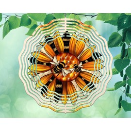 10 Inch Honey Bee Yellow Jacket Sunflower Wind Spinner Yard Decor Aluminum Sublimated Garden Art Indoor Outdoor 3D Kinetic