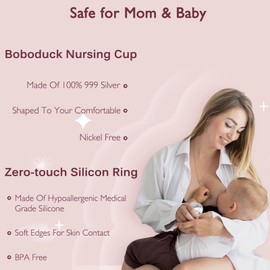 Boboduck The Original Silver Nursing Cups - 999 Silver Nipple Covers Breastfeeding - Protect and Soothe Sore Nipples - Breastfeeding Essentials Silver Nipple Guards with Soft Silicone Ring (X-Large)