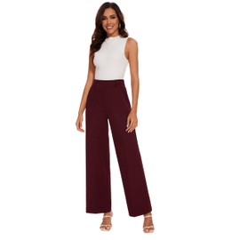 NuNu Yong Wide Leg Dress Pants for Women High Waisted Trousers Business Casual Work Pants with Pockets Women's Slacks for Office Large-Petite Burgundy