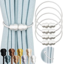 Hangtty Lazos magnéticos para cortinas, paquete de 4 alzapaños decorativos de cuerda, elegantes soportes de cortina para cortinas, soportes de tratamiento de ventanas al aire última intervensión, color blanco