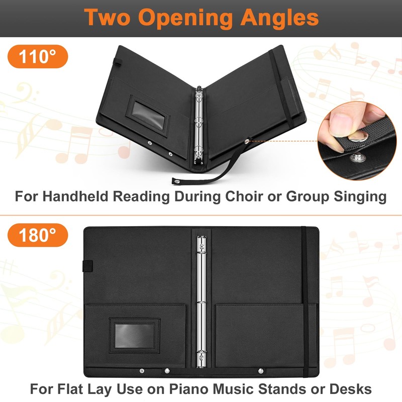 PU Leather 3-Ring Sheet Music Binder, A4/Letter Size Choir Folder