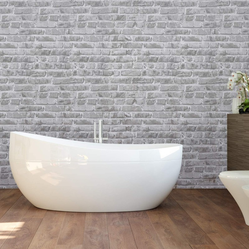 Timeet 17.7" x 472" Grey Brick Wallpaper Peel and Stick