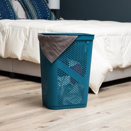 Mind Reader 60L Slim Laundry Hamper, Clothes Basket, Lid, Ventilated, Plastic, 17.25"L x 13.75"W x 23.5"H, Set of 2, Blue