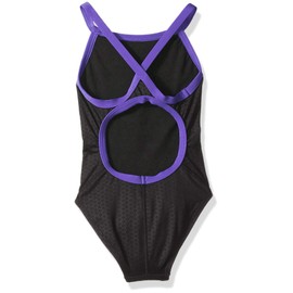 TYR Girls’ Hexa Diamondfit Swimsuit, Black/Purple, 24