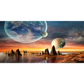 AWERT 48x24 inches Galaxy Aquarium Background Space Theme View of The Planets from Earth Fish Tank Background Hot Desert Terrarium Background