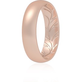 ThunderFit Women Silicone Wedding Bands, Breathable Leaf Cross Pattern Engagement Rings 5.5mm Wide 1.6mm Thick - 1/4 Variety Multipack (Rose Gold A - Size 6.5-7 (17.3mm))
