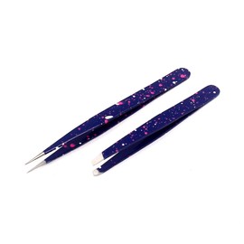 Precise Canada Slant & Pointed Tweezers Set With Pouch, 2-Pack, Stainless Steel, Best For High Precision Daily Beauty Routines, Eyebrows, Ingrown Facial & Nose Hair, Splinters & Ticks (Blue & White)