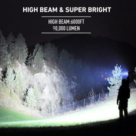 LBE Rechargeable Spotlight Outdoor, 90,000 Lumens Led Spotlight Flashlight with Cob Light and Foldable Tripod, 6 Modes Waterproof Handheld Spot Light for Outdoor Marine Boating Hµnting