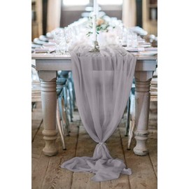 New Creations Fabric & Foam Inc, Chiffon Table Runner Extra Long, Wedding Runners, Holiday Table Runners, Long Table Runners, (Silver, 14" Wide x 180" Long)