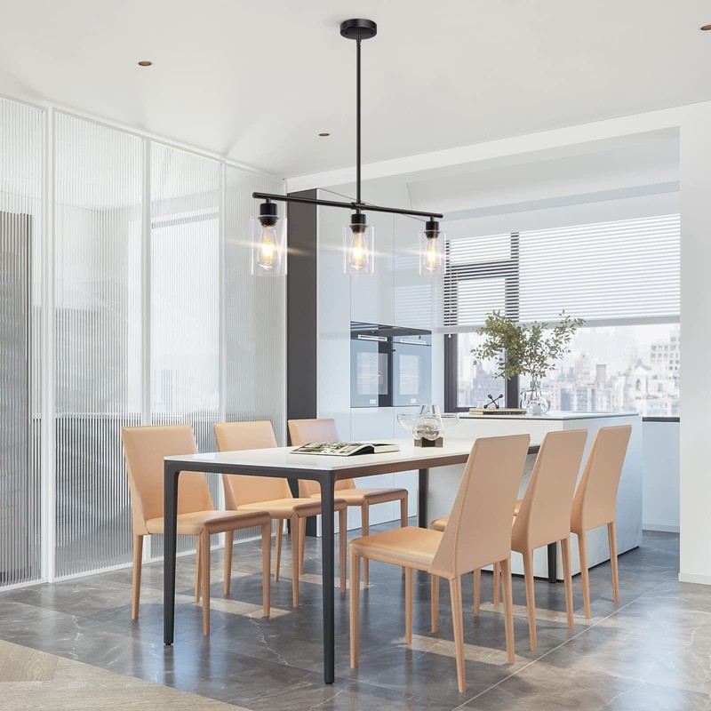 Yarlkav Kitchen Island Lighting, 3 Lights Linear Chandeliers Rectangle Pendant