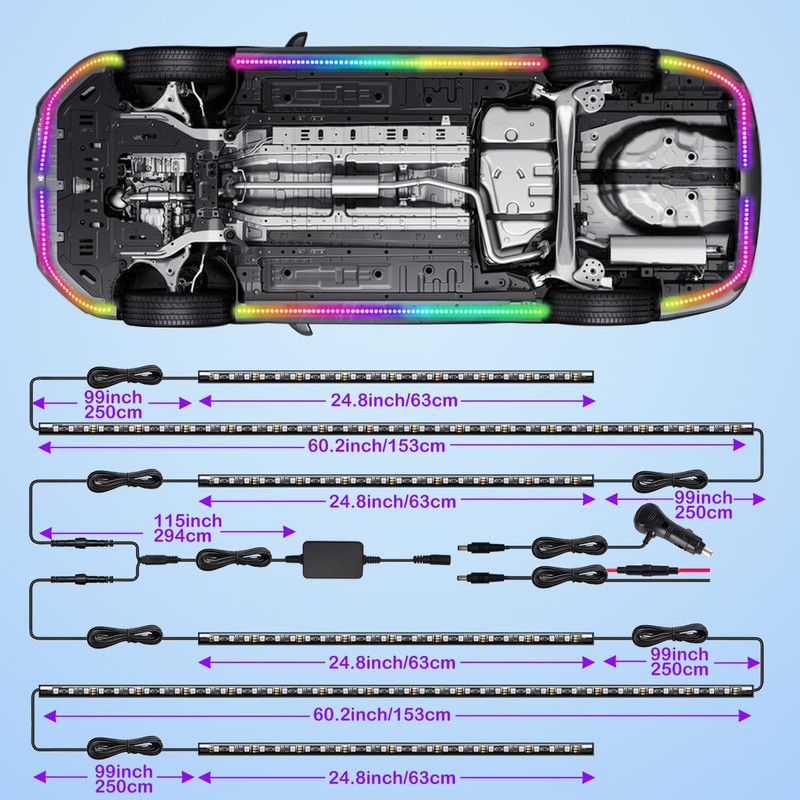 ‌Glowlendra RGB-IC Smart Underglow Lights Kit for Cars, 6Pcs Waterproof