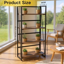 Homy Casa Modern Folding 4-Tier Plant Stand, Metal Frame with Rustic Wood Shelves, Indoor Outdoor Flower Pot Display Rack, Multi-Tier Plant Organizer for Patio, Garden & Balcony