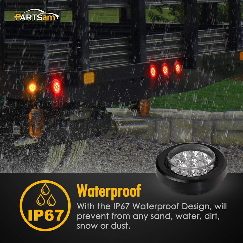 Partsam Pair 2" Clear/Red Flush Mount Mini-Reflex Side Marker LED