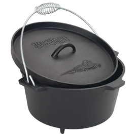 Bayou Classic Pre-Seasoned Cast Iron Dutch Oven w/ Feet Features Flanged Camp Lid Stainless Coil Wire Handle Grip, 8-qt Perfect For Baking Frying One-Pot Meals Stews and Chili