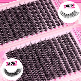 wiwoseo Wispy Lash Clusters Eyelash Extensions Natural Eyelash Clusters 560pcs Individual Lashes 40p+50p DIY Lash Extensions Cluster Lashes Natural Look Lashes Clusters for Beginners (8-18MM)