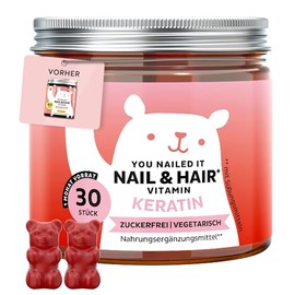 You Nailed It - Keratin & Biotin - Hair Growth - Nails & Hair Gummies - Keratin, Vitamin C, E, Biotin, Zinc, Selenium and Copper 30 Pieces (1 Month) - Sugar Free & Vegetarian - Bears with Benefits